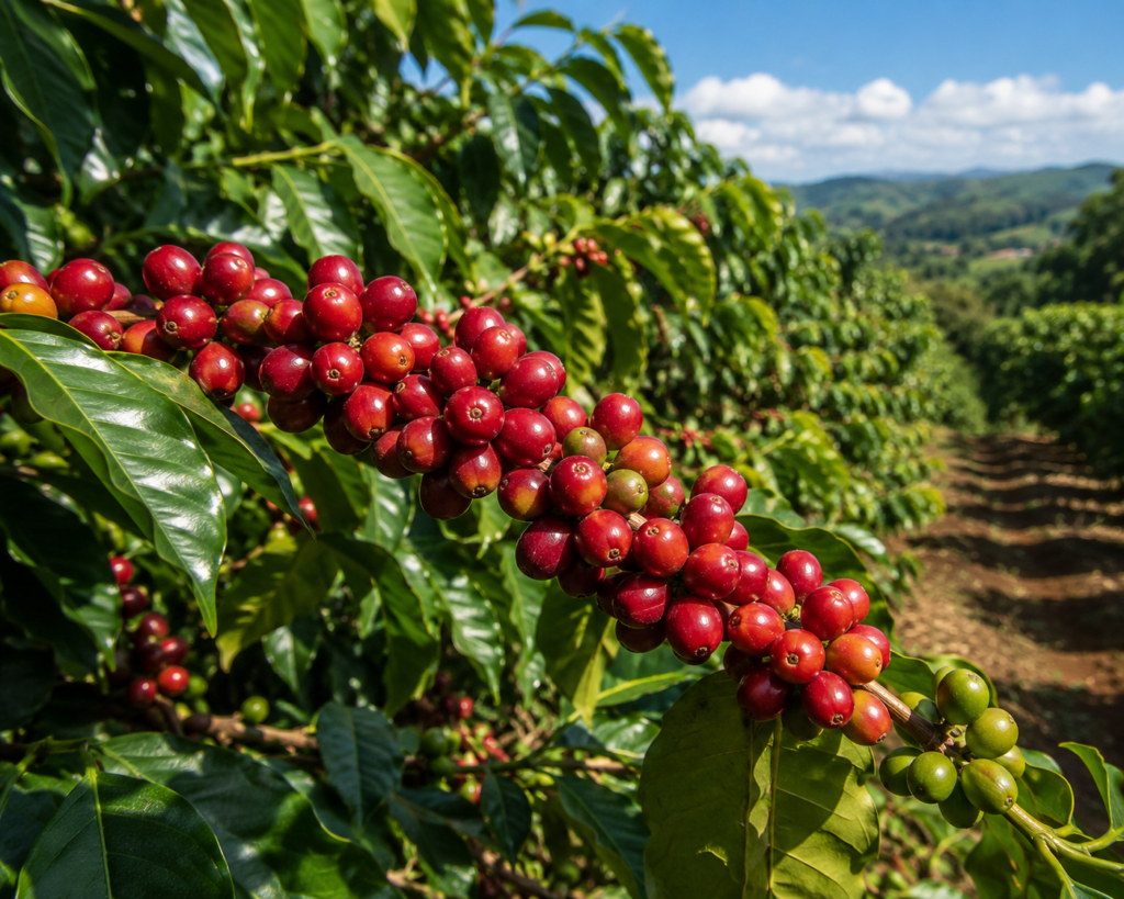 Ramo de café especial cereja vermelho maduro