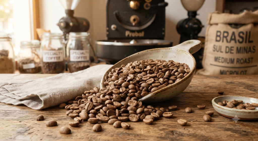 Grãos de café especial torrado do Sul de Minas